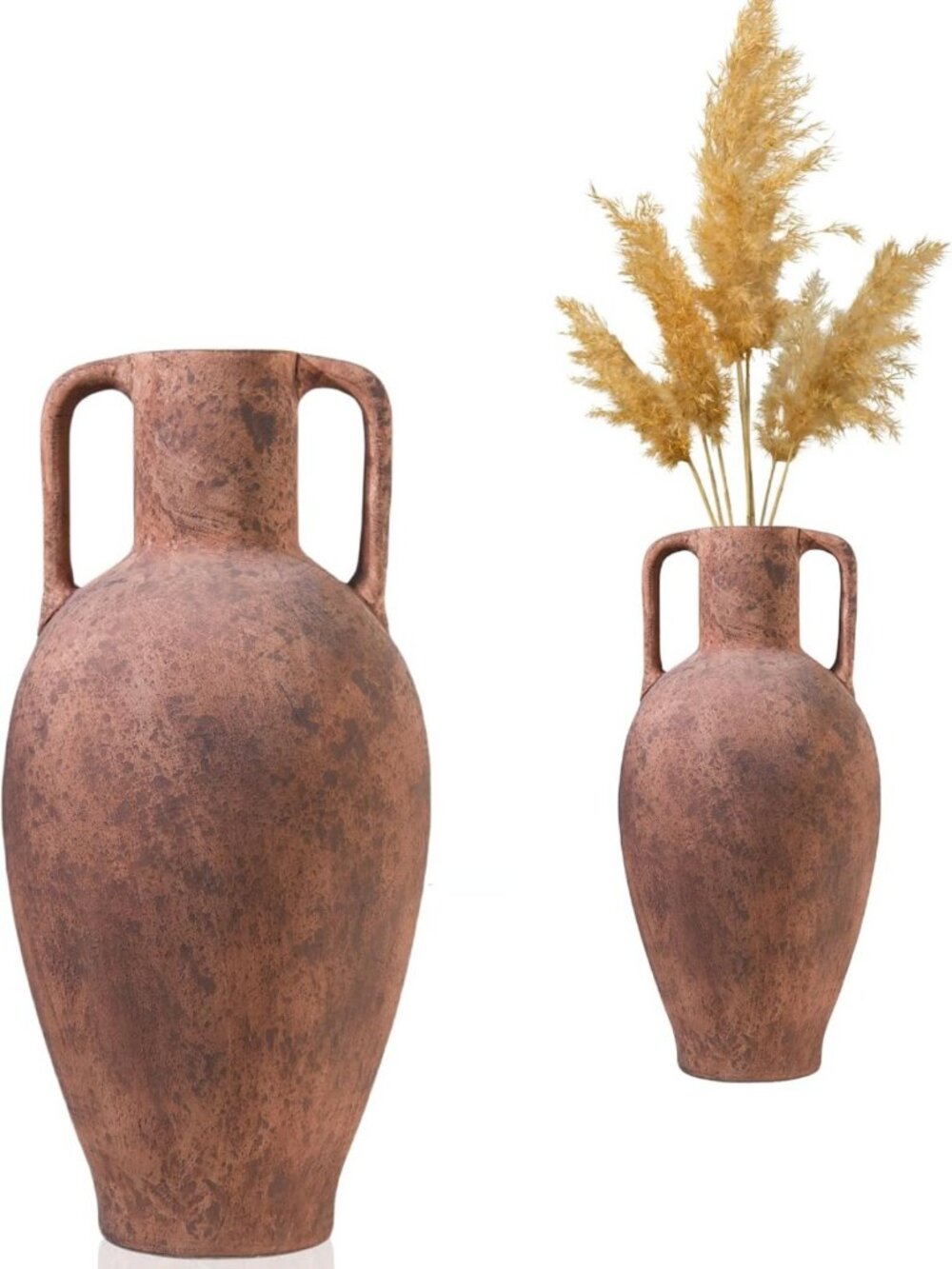 Vintage 20.5in Ceramic Floor Vase with Handles - Elegant Home Decor Accent